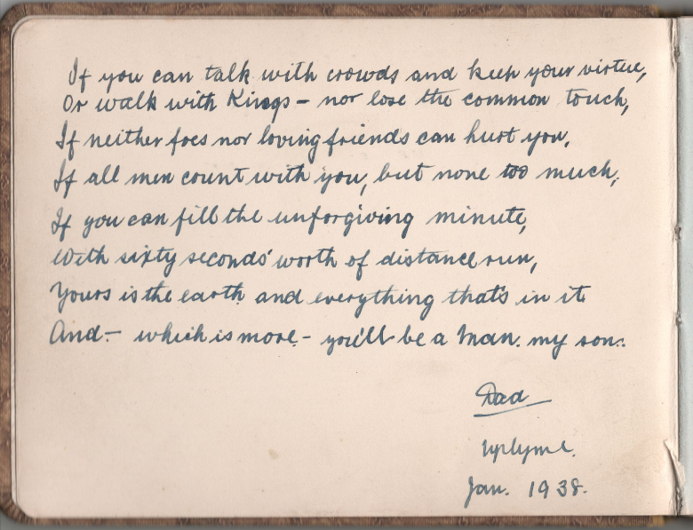 Entry in Drew's autograph album
