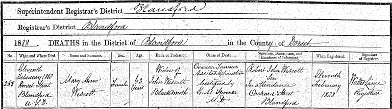 Mary_Ann_Wescott's Death Certificate