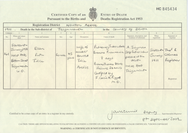 Ellen's Death Certificate