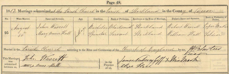 John Westcott's marriage