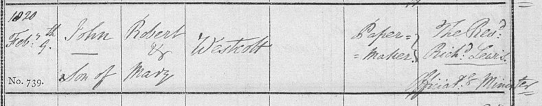 John Westcott's baptism