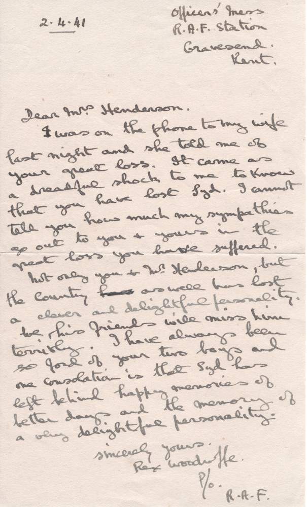 Letter of sympathy from Rex Woodroffe
