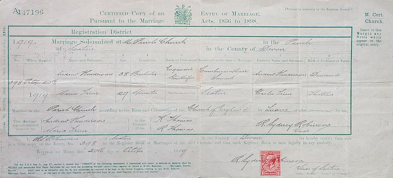 Maria's Marriage Certificate