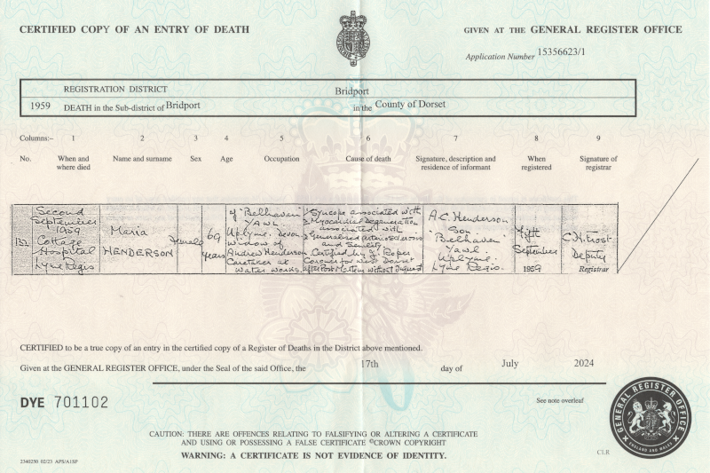 Maria's Death Certificate