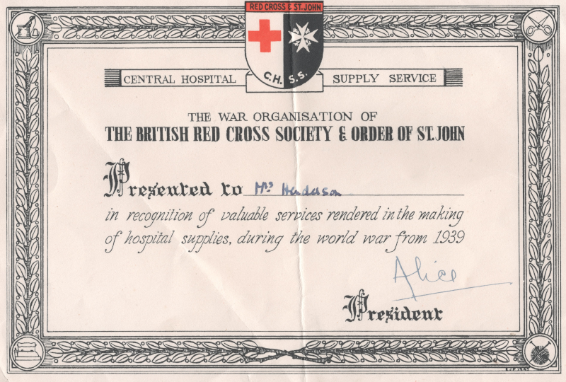Maria's Red Cross Certificate