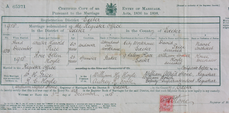 Rose and Walter's Marriage 1918