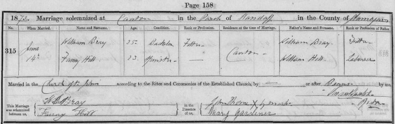 William and Fnny's Marriage Certificate