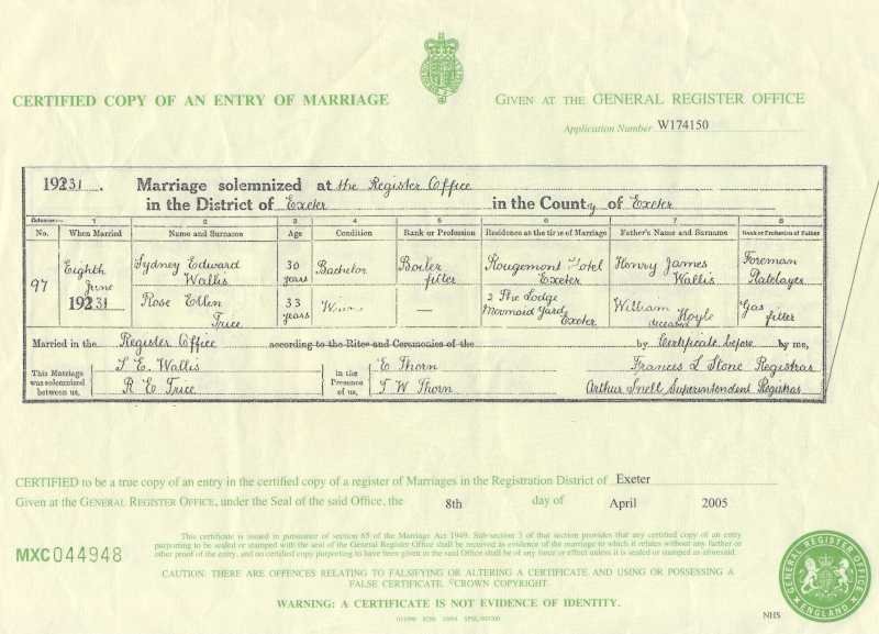 Rose and Sydney's Marriage 1931